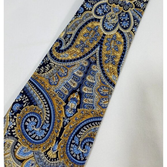 Burma Bibas Mens Paisley Silk Tie Blue & Gold 3" Wide - Picture 2 of 7